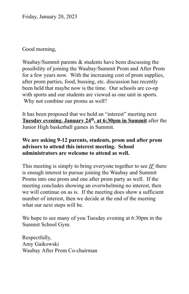 Prom Meeting to Be Held on January 24